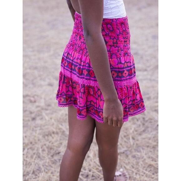 Bell Mandy Mini Skirt Size Large Purple Silk Cotton Smocked Pink Smocked Stretch - Picture 1 of 8